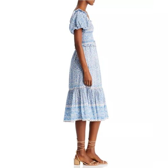 Bell Ashley Ruffled Puff Sleeve Midi Dress in Blue White, NWT, Size XL - Picture 3 of 16